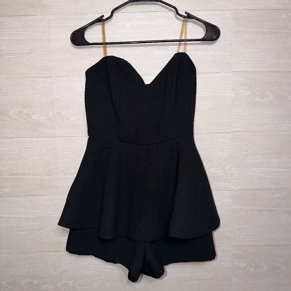 Do + Be Black Strapless Peplum Romper Women’s Small Elegant Party Outfit - Picture 2 of 6